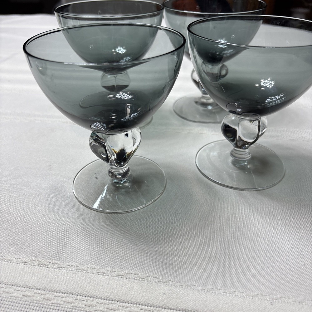 4 Smoke Glass Stemware Mid Century Modern Barware Allegra Cambridge 8oz Wine